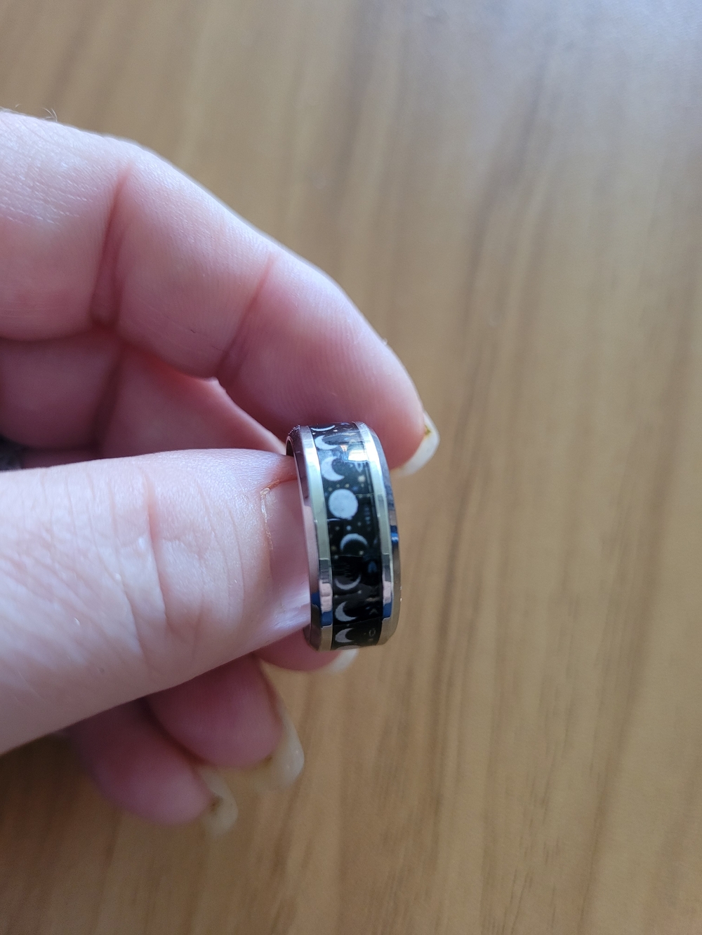 👻BUY 1 GET 1 FREE👻Women's Silver-Tone Moon Phase Inlay Ring in Black